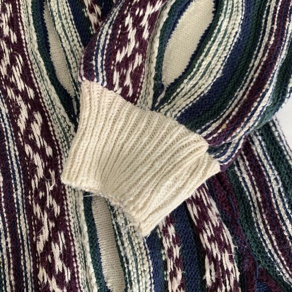 VTG 90s Sweater Men M Coogi Style 3D Knit Navy Green Textured Warm Cosby Grandpa - Picture 6 of 9